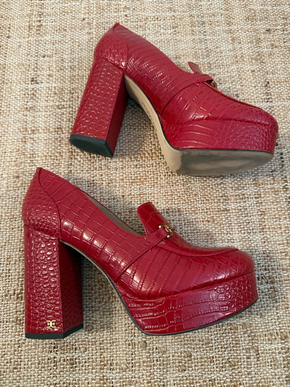 Sam Edelman Aretha horse bit Red croc patent leather Loafer platform pumps 8 - Picture 4 of 8